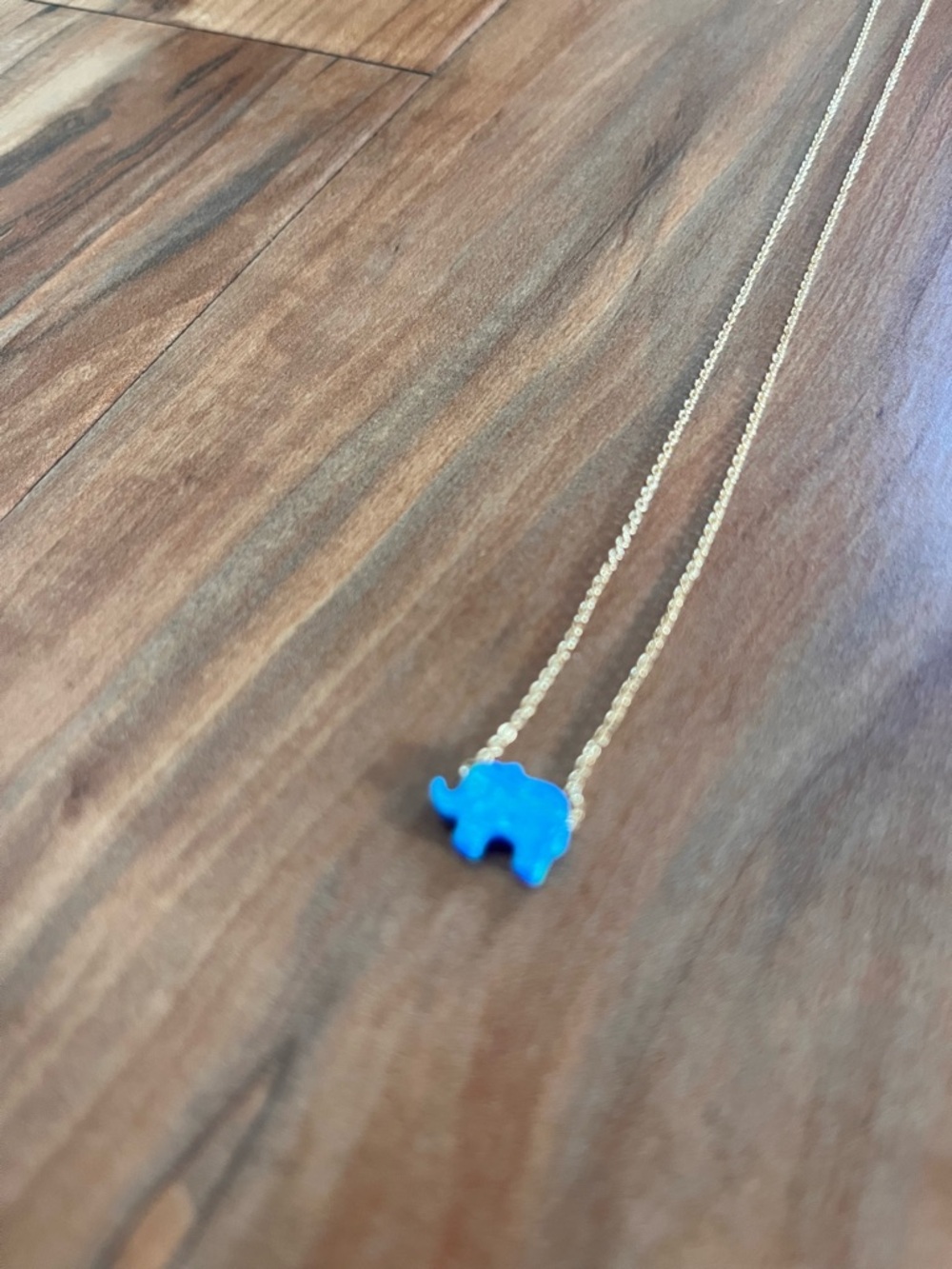 Gold Chain Necklace with Blue Elephant Pendant
